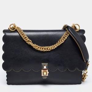 Pre Owned Fendi Black Leather Kan I Shoulder Bag
