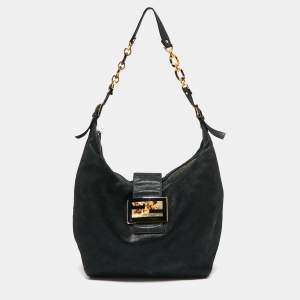 Pre Owned Fendi Black Metallic Leather Mama Forever Hobo