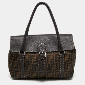 Pre Owned Fendi Tobacco Zucca Canvas And Leather Medium Linda Satchel
