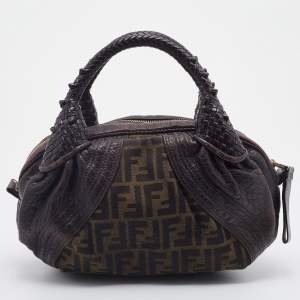 Pre Owned Fendi Brown Zucca Canvas And Leather Baby Spy Hobo