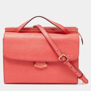 Pre Owned Fendi Pink Textured Leather Small Demi Jour Top Handle Bag