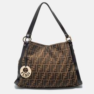 Pre Owned Fendi Tobacco Zucca Canvas And Leather Chef Shoulder Bag