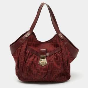 Pre Owned Fendi Red Zucca Canvas and Leather Borsa Chef Tote
