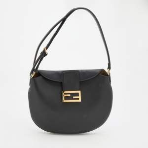 Pre Owned Fendi Black Leather Small Croissant Hobo