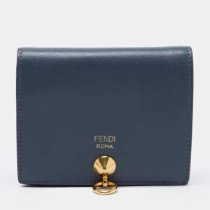 Pre Owned Fend Teal Leather By The Way Bifold Wallet