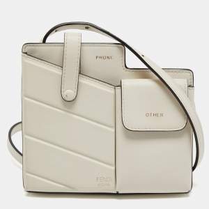 Fendi Off White Leather Mini Two Pocket Crossbody Bag