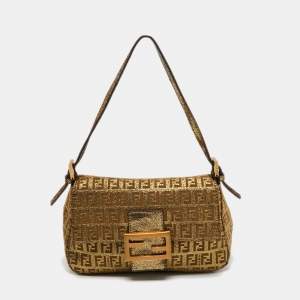 Fendi Metallic Gold Zucca Canvas and Leather Baguette Bag
