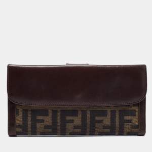 Pre Owned Fendi Tobacco Zucca Canvas and Leather Wallet
