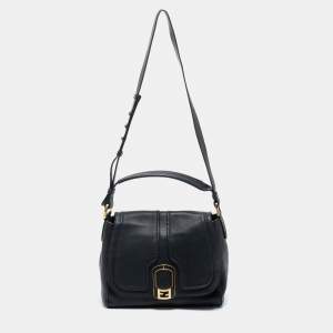 Pre Owned Fendi Black Leather Medium Anna Shoulder Bag