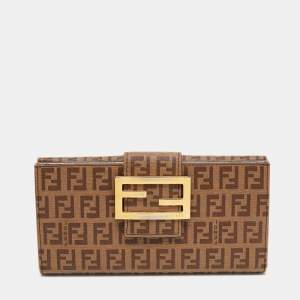 Pre Owned Fendi Beige Zucchino Coated Canvas FF Flap Continental Wallet