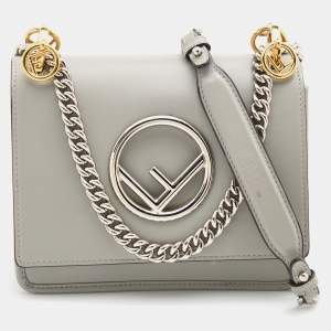 Pre Owned Fendi Grey Leather Small Kan I Flap Shoulder Bag