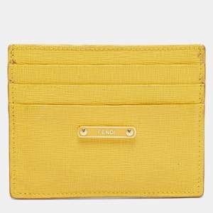 Pre Owned Fendi Yellow Leather Card Holder