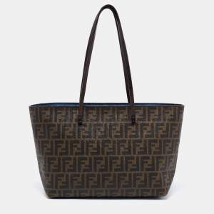 Pre Owned Fendi Tobacco Zucca Coated Canvas and Leather Small Roll Shopper Tote
