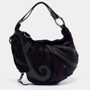 Pre Owned Fendi Multicolor Calf Hair and Leather Oyster Hobo