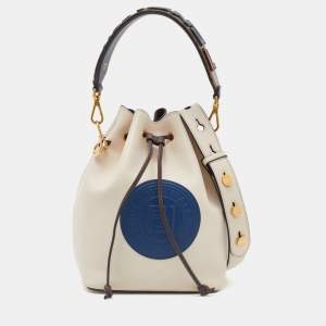 Fendi Off White/Blue Leather Mon Tresor Bucket Bag