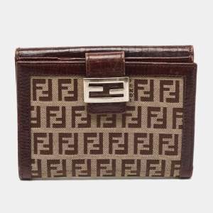 Pre Owned Fendi Beige/Brown Zuchino Canvas and Leather Forever Flap Wallet