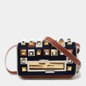 Pre Owned Fendi Brown Fur and Leather 3 Baguette Crossbody Bag