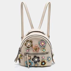Pre Owned Fendi Cream Leather Mini Flowerland Backpack