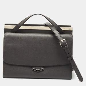 Pre Owned Fendi Grey Leather Small Demi Jour Top Handle Bag