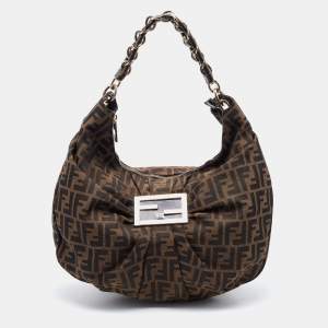 Fendi Brown Zucca Canvas and Patent Leather Mia Hobo