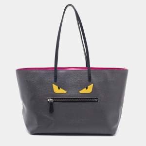 Pre Owned Fendi Grey/Fuchsia Leather Monster Roll Tote
