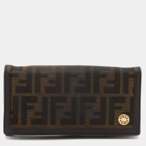 Pre Owned Fendi Tobacco Zucca Canvas and Leather Flap Continental Wallet