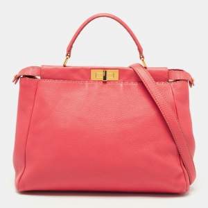 Fendi Coral Selleria Leather Large Peekaboo Top Handle Bag