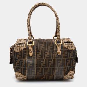 Pre Owned Fendi Brown Zucca Canvas and Coated Canvas Boston Bag