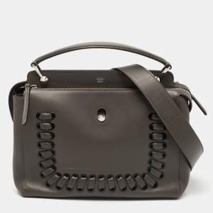 Pre Owned Fendi Dark Grey Leather Dotcom Top Handle Bag