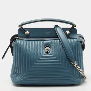Fendi Light Blue Leather Small Dotcom Click Top Handle Bag