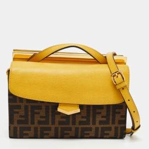 Pre Owned Fendi Brown/Yellow Zucca Canvas and Leather Mini Demi Jour Top Handle Bag