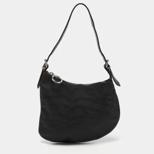 Fendi Black Canvas and Leather Oyster Hobo