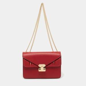 Fendi Red Leather Monster Eyes Chain Bag