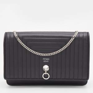 Pre Owned Fendi Black Leather Dotcom Wallet on Chain