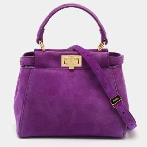 Pre Owned Fendi Purple Suede XS Peekaboo Top Handle Bag
