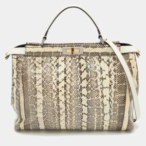Fendi Beige/Black Python Leather Large Peekaboo Top Handle Bag