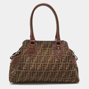 Pre Owned Fendi Tobacco Zucca Canvas and Leather Chef De Jour Tote