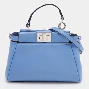 Fendi Sky Blue Leather Micro Peekaboo Crossbody Bag
