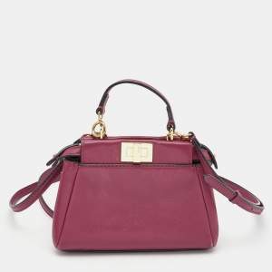 Pre Owned Fendi Fuchsia Leather Micro Peekaboo Crossbody Bag