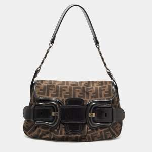 Pre Owned Fendi Tobacco Zucca Canvas and Leather B Bis Shoulder Bag 