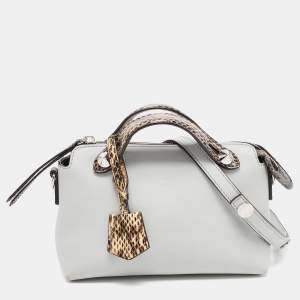 Pre Owned Fendi Light Blue Leather and Watersnake Mini By The Way Crossbody Bag