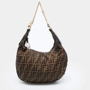 Fendi Tobacco Zucca Canvas and Leather Chef Chain Hobo
