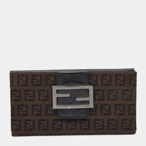 Pre Owned Fendi Black/Brown Zucchino Canvas and Leather Forever Continental Wallet