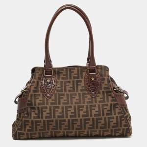 Pre Owned Fendi Tobacco Zucca Canvas and Leather Chef De Jour Bag