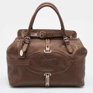 Fendi Bronze Romano Selleria Leather Large Villa Borghese Tote 