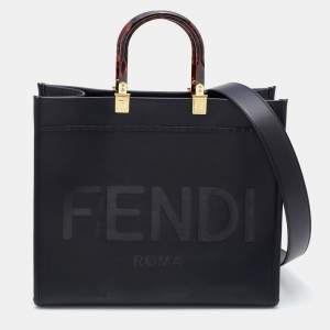 Pre Owned Fendi Black Leather Medium Sunshine Shopper Tote