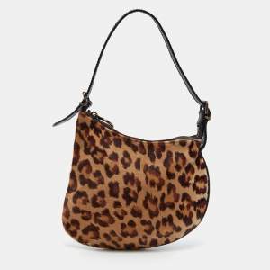 Pre Owned Fendi Tobacco/Beige Zucca Canvas and Calfhair Small Oyster Hobo
