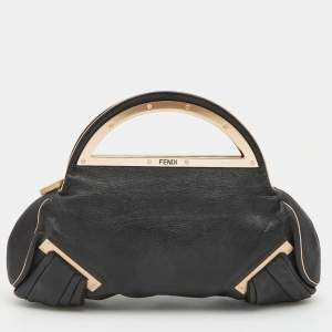 Pre Owned Fendi Black Leather Cut Out Handle Clutch Bag