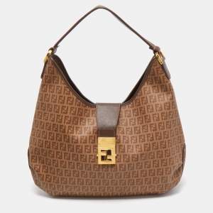 Fendi Brown Zucchino Coated Canvas Hobo