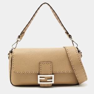 Fendi Beige Selleria Leather Baguette Shoulder Bag